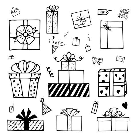 Gifts Drawing Christmas, Christmas Doddle Aesthetic, Christmas Present Doodle, Simple Christmas Doodles, Christmas Doodles Ideas, Christmas Doodles Easy, Present Doodle, Christmas Doodle Art, Christmas Gifts Drawing