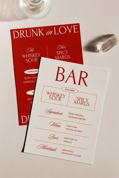 Classic Minimalist Marriage ceremony Bar Indicators: Canva Template Duo- #bar #Canva #Duo #Minimalist #Signs #Template #Vintage #Wedding Check more at https://howcandothis.com/weddingideas/classic-minimalist-marriage-ceremony-bar-indicators-canva-template-duo/ After Wedding Party Decorations, His And Her Bar Wedding, Minimal Wedding Menu Design, Red And White Event Decor, Speakeasy Bar Menu Design, Wedding Drinks Menu Sign, Minimalism Wedding Decoration, Mexico City Wedding Invitations, Red And White Graphic Design