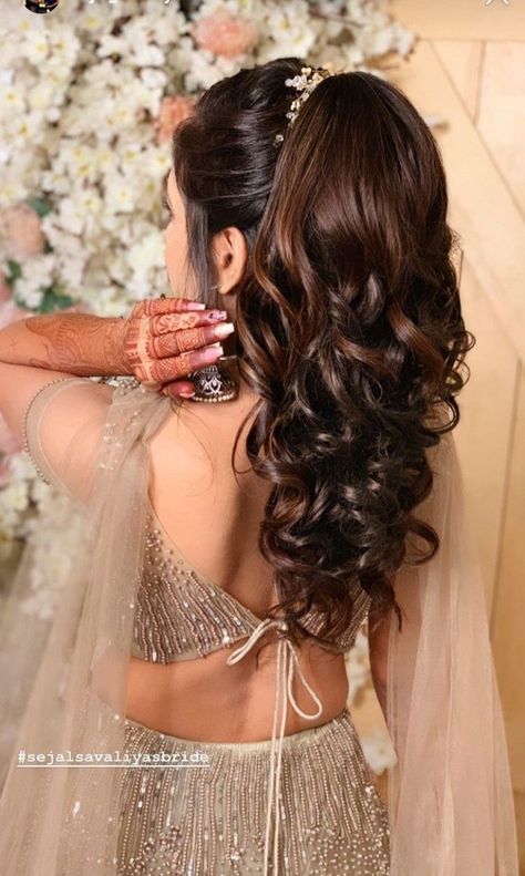 Unique Trending hairstyle ideas|hairstyles for school Hairstyles For Groom Sister, Traditional Hairstyles For Curly Hair, Hairstyle For Closed Neck Dress, Reception Hair Ponytail, Hairstyles For Long Gown Indian, Hari Stayls Wedding, Poni Hairstyle For Wedding, Sangeet Hairstyles For Bride Long Hair, Bridal Reception Hairstyle For Gown