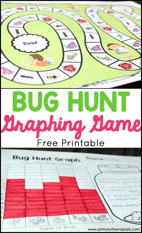 Here's a fun graphing game printable that is perfect for an insect unit or to use when students are learning to graph.  Students move around the game board, collect bugs on their hunt, and graph their results! Materials: Going on a Bug Hunt game board game pieces (buttons, coins, etc.) paper clip pencil bug hunt Insect Unit Study, Graphing Games, Bug Hunt, Bug Activities, Insect Unit, Insects Preschool, Bugs Preschool, Insect Activities, Insects Theme