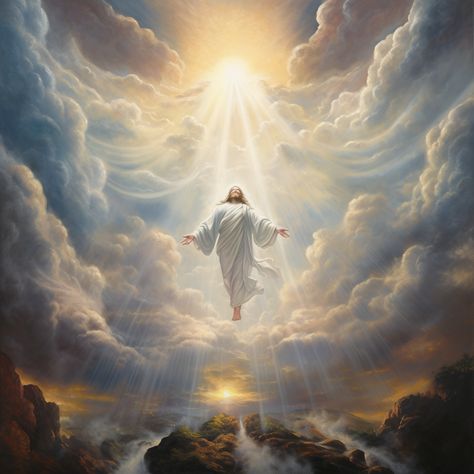 Jesus Ascension, Heaven Clouds, Heaven Painting, Biblical Artwork, Christian Illustration, Christian Graphics, Loved One In Heaven, Jesus Christ Painting, Jesus Artwork