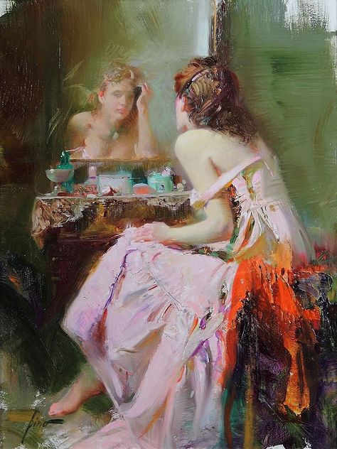 Facebook Pino Daeni, Work In New York, Romantic Paintings, Painting Gallery, Italian Artist, Mirror Mirror, Art Drawings Simple, Art Oil, Figure Painting