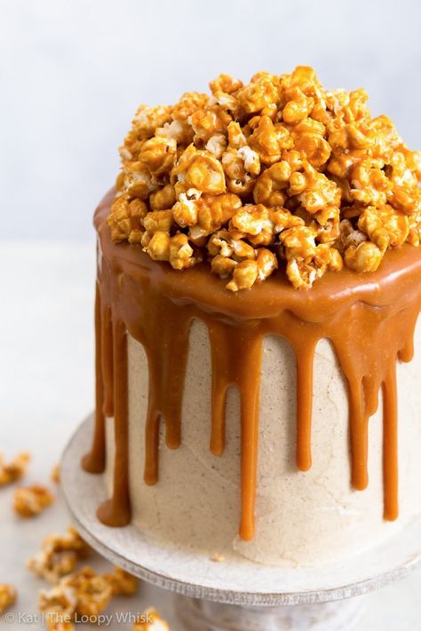 Caramel Popcorn Cake, Chocolate Cake With Salted Caramel, Homemade Crisps, Triple Layer Chocolate Cake, Salted Caramel Buttercream, Popcorn Cake, Chocolate Caramel Cake, Buttercream Chocolate, Salted Caramel Popcorn