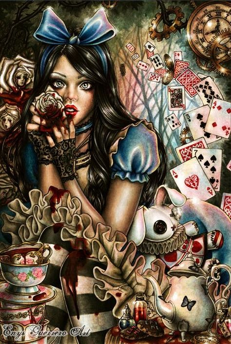 Evil Alice in Wonderland - Creepy Gallery Evil Alice, Disney Punk, Alice In Wonderland Artwork, Dark Alice In Wonderland, Alice In Wonderland Drawings, Wonderland Artwork, Punk Disney, Wonderland Tattoo, Dark Disney