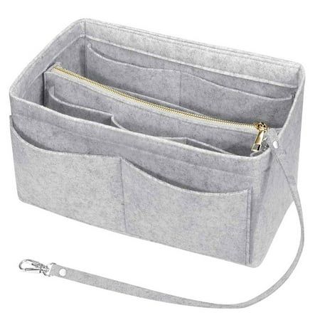 Insert Bags Handbag Tote Purse Organizer 10 Pockets Bag in Bag Travel Storage Pockets Description: [MULTI-POCKET  & SINGLE DETACHABLE PURSE] 13 Pockets Total Handbag Organizer, 3 exterior pockets, 10 interior pockets with singly detachable wallte(with  zipper) in the middle which can keep valuable articles or used as a separate wallet detached. Extra detachable long keys chain help find the keys easily. [KEY  CHAINS DESGIN]: Detachable long key chain to find the keys  when you the door and preve Tote Bag Organizer, Purse Insert, Purse Organizer, Bag Insert, Handbag Organization, Bag Organizer, Linnet, Purse Organization, Travel Storage