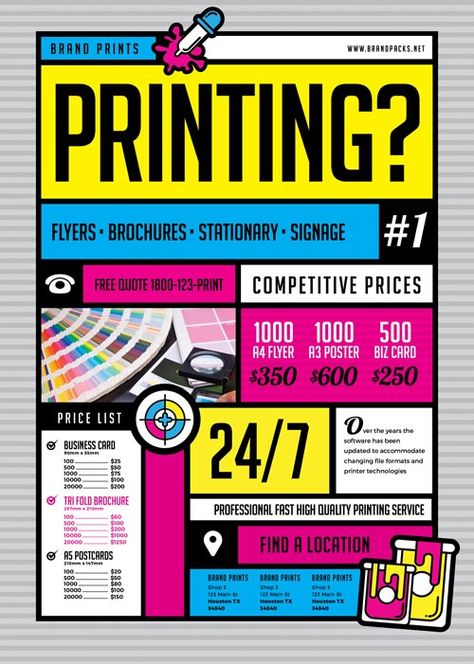 Print Advertisement Design, Printing Business Logo, Print Shop Branding, Printing Business Ideas, Shop Flyer Design, Print Shop Logo, Business Flyer Design, Invitation Poster, Promo Flyer