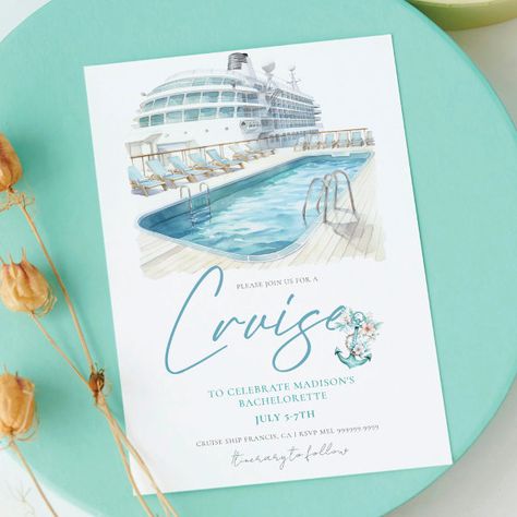 Cruise Bachelorette Party Watercolor Ship Invitation Bachelorette Cruise Ideas, Cruise Bachelorette Party Ideas, Bachelorette Party Cruise, Bachelorette Photos, Boat Bachelorette, Sail Before The Veil Bachelorette, Cruise Bachelorette, Cruise Bachelorette Party, Last Sail Before The Veil