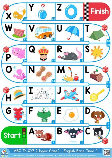 This a fun and simple game like Snakes and Ladders for students to play with young ESL students to practice upper case letters of the alphabet. Alphabet Games For Kindergarten, Letter Games For Kids, Esl Board Games, Upper Case Alphabet, Esl Kids, Alphabet Board, Abc Games, Letter Games, Alphabet Games