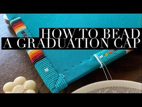 How To Bead A Graduation Cap, Beading Graduation Cap, Native Beaded Graduation Caps, Graduation Cap Beaded, Beaded Hat Brim Tutorial, Beaded Grad Caps Native American, Powwow Beadwork Pattern, Native Graduation Cap, Native American Graduation Cap