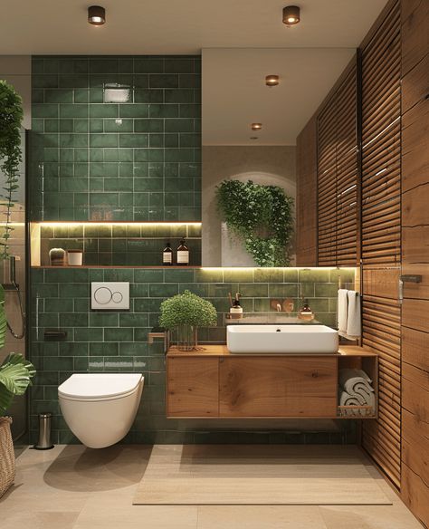 41 Eclectic 70s Bathroom Design Inspirations To Recreate The Look Lively Interior Design, Green White Bathroom Ideas, Bathroom Ideas Green And White, Mid Century Green Bathroom, Bathroom Jungle Theme, Bathroom Tiles Idea, Green Tiled Bathrooms Ideas, Modern 70s Bathroom, 70s Green Bathroom