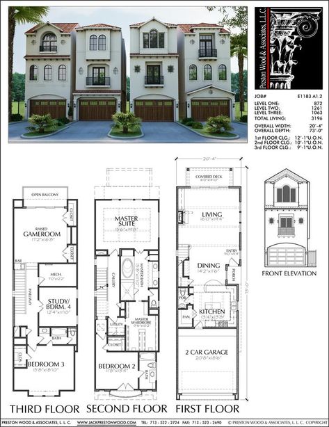 New Townhomes Plans, Townhouse Development Design, Brownstones, Rowhou – Preston Wood & Associates Three Story House Plans, Townhouse Plans, Town House Plans, Brownstone Homes, Three Story House, Narrow House Plans, Duplex Plans, Modern Townhouse, Two Story House Plans