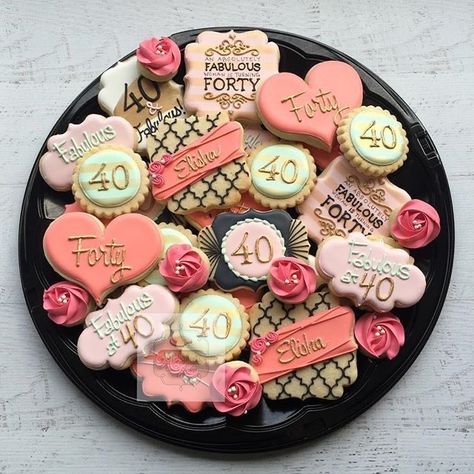 Natsweets Cookies, Baby Girl Shower Cookies, 40th Birthday Cake For Women, 40th Birthday Cupcakes, 40th Birthday Themes, 40th Party Ideas, 40th Birthday For Women, Gingerbread Art, 40th Bday Ideas