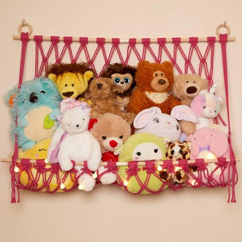 PRICES MAY VARY. 🧸 FLAT WALL DISPLAY SWING: For rooms without accessible corners, this model is made with 2 rings and a horizontal construction for lying flat against a wall. This boho style macrame hammock allows you to put your stuffed animal collection on display! 🧸 MACRAME HAMMOCK WITH LIGHTS! Our nets are made from intricately knotted boho macrame for a high quality and chic look. We also include an LED light string for a really warm feel (batteries not included). 🧸 HAVE A BIG STUFFED AN Animal Macrame, Corner Nursery, Stuffed Animal Displays, Stuffed Animal Net, Stuffed Animal Holder, Stuffed Animal Hammock, Toy Net, Toy Hammock, Macrame Hammock