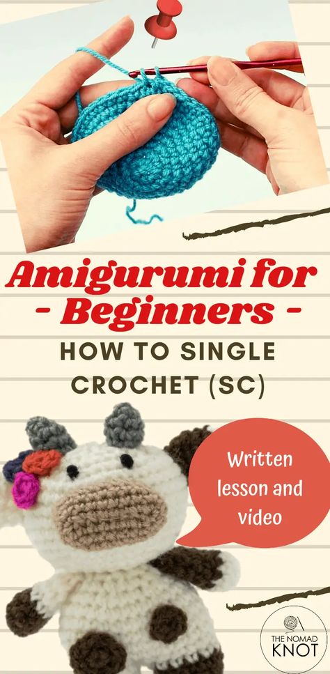 Complete tutorial showing how to do an SC (single crochet). With written lessons and videos! Everything about crochet doll, basic amigurumi stitches, and patterns. #amigurumi #crochet How To Single Crochet, How To Crochet For Beginners, Amigurumi For Beginners, Beginner Crochet Tutorial, Crochet Geek, Amigurumi Tutorial, Beginner Crochet Projects, Crochet Amigurumi Free, Crochet Stitches For Beginners