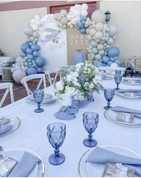 Baby In Bloom Boy Baby Shower Theme, Baby Shower Table Centerpieces For Boys, Baby In Bloom Blue Shower Ideas, Blue Nikkah, Baby In Bloom Boy Shower Ideas, Baby In Bloom Shower Ideas Boy, Cloud Baby Shower Theme, Classy Baby Shower, Baby Boy Shower Party