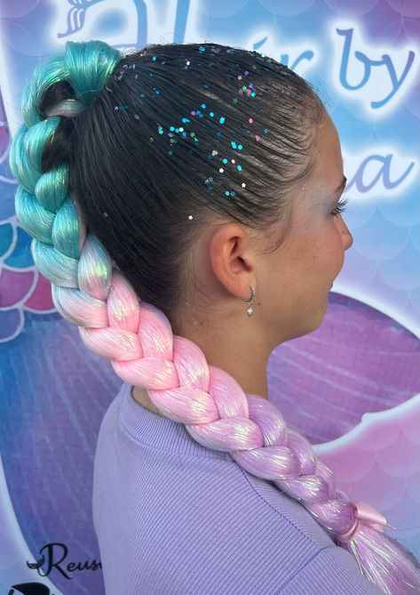 Mermaid Hair By Emma Mermaid Hairstyles For Kids, Mermaid Hairstyle, Mermaid Hair Extensions, Mermaid Braids, Formal Hairstyles For Short Hair, Unicorn Hair Color, Mermaid Braid, Magical Mermaid, Simple Prom Hair