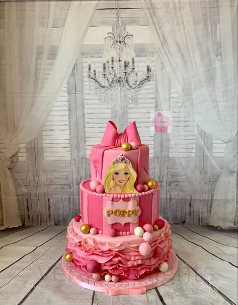 3 tier cake 3 Tier Barbie Birthday Cake, Barbie 3 Tier Cake, Barbie Tier Cake, Barbie Birthday Cake, Tiered Cakes Birthday, Business Aesthetic, Three Tier Cake, 3 Tier Cake, Barbie Cake