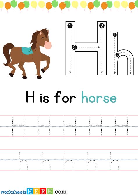 Tracing Letter H Uppercase and Lowercase PDF Worksheet For Kindergarten - WorksheetsHere.com H Preschool Worksheets, Letter H Printables Free, H Worksheets For Preschoolers, Letter H Tracing Worksheet, H Is For, H Letter Words, Letter H Printable, Letter H Tracing, Tracing Alphabet Letters