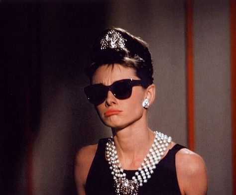 audrey hepburn - love her style!! Wearing Sunglasses, Audrey Hepburn, A Woman, Black Dress, Sunglasses, Black