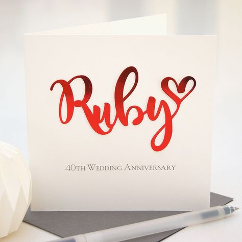 40th Ruby Wedding Anniversary Card Ruby Wedding Anniversary Gifts, Ruby Anniversary Gifts, 40th Wedding Anniversary Gifts, Company Anniversary, Anniversary Cards Handmade, Ruby Anniversary, 40th Anniversary Gifts, Ruby Wedding Anniversary, Wedding Anniversary Card