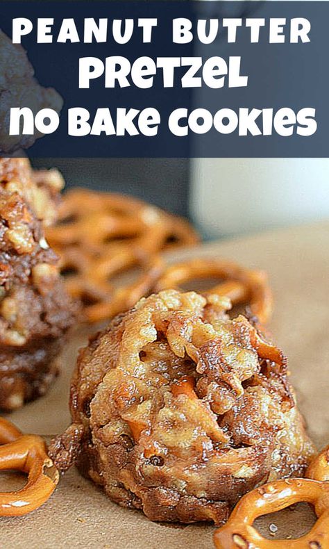 Pretzel Cookie Recipes, Nobakecookies Recipe, Lite Snacks, Peanut Butter Pretzel Cookies, Tasty Sweets, Pretzel Cookies, No Bake Peanut Butter, Peanut Butter No Bake, Holiday Sweets