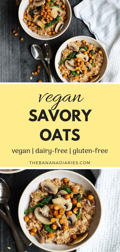 Savory Oats | This delicious healthy oatmeal recipe is gluten-free, dairy-free and vegan. It’s an easy healthy breakfast that’s perfect for a cold winter morning! | The Banana Diaries #thebananadiaries #glutenfree #vegan #dairyfree #oatmeal #veganoatmeal #veganbreakfast #glutenfreebreakfast #dairyfreebreakfast #healthyoatmeal #healthybreakfast Savory Oats Recipes Vegan, Savory Oats, Savory Oatmeal Recipes, Quick Vegan Breakfast, Banana Diaries, Cold Winter Morning, Savory Oatmeal, Healthy Oatmeal Recipes, Vegan Oatmeal