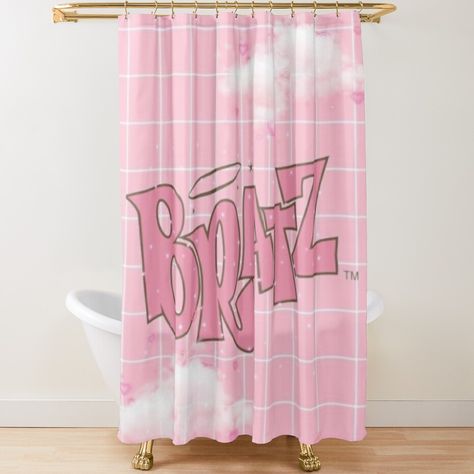 Bratz Design, Pink Bratz, Hello Kitty Bathroom, Cute Shower Curtains, Pink Bathroom Decor, Pink Shower Curtains, Button Holes, Pink Bathroom, Dream Room Inspiration