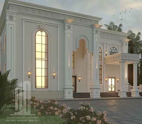 classic vila in Abu Dhabi - UAE - By Ahmad Dalloul Classic Modern House, Classic House Exterior, Classic House Design, Modern Villa Design, Modern House Facades, Modern Exterior House Designs, Casas Coloniales, التصميم الخارجي للمنزل, Beautiful House Plans