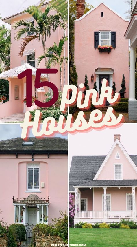 15 Most Stunning Pink Houses Pink Victorian House, Pink House Exterior, Exterior Color Combinations, Different House Styles, Beach Style Decorating, Brown Roof, Pink Victorian, Stucco Homes, Pink Palace