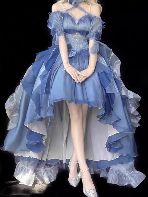 Blue Flower Wedding Dress Lolita Dress Lolita Heavy Industry Tug Tail Fluffy Front Short Back Long Blue Flower Wedding, Flower Wedding Dress, Slim Bodycon Dress, Op Dress, Wedding Dresses With Flowers, Heavy Industry, Flower Wedding, Lolita Dress, Blue Flower