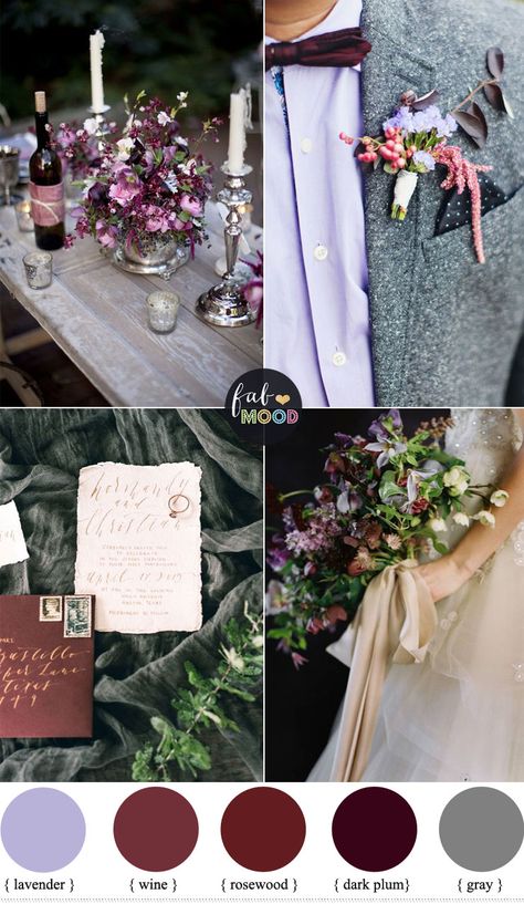 Plum and wine wedding colors + grey +lavender | fabmood.com Wine Wedding Colors, Wedding Wine Ceremony, Wedding Color Schemes Winter, Wine Colored Wedding, Wedding Color Scheme, Wedding Color Palettes, Grey Lavender, Wedding Color Inspiration, Summer Wedding Colors