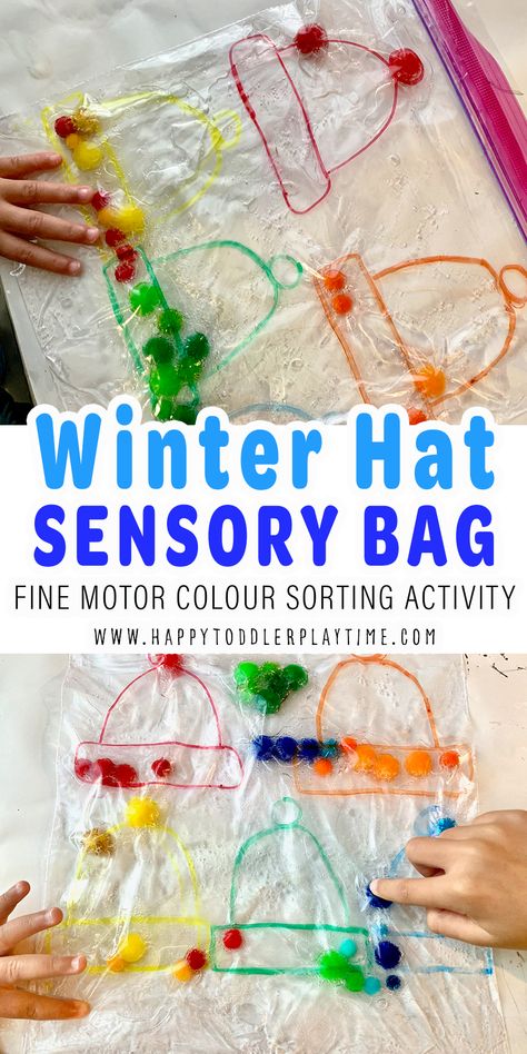 Winter Hat Sensory Bag - HAPPY TODDLER PLAYTIME Winter Sensory Bin, Winter Activities For Toddlers, Winter Crafts Preschool, January Activities, Winter Activities Preschool, Sensory Bag, Infant Classroom, Fine Motor Activity, Winter Activities For Kids