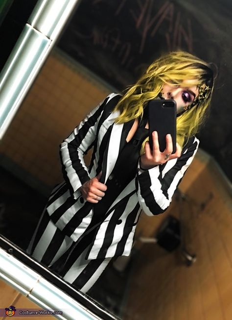 Ladies Beetlejuice Costume, Nettle Juice Costume, Beetlejuice Bachelorette, Womens Beetlejuice Costume Diy, Beetlejuice Womens Costume, Beetlejuice Female Costume, Women Beetlejuice Costume, Beetle Juice Costume Women, Beetlejuice Cosplay Female