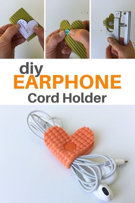 Easy to make earphone/earbud cord holder! | Simple snap method | Takes only minutes to make! #earphonecordholder #diyearbudholder #upcycledyogamat #upcycled #cordorganizier #earphonecordorganizer #earphonecord #janhowell #youmakeitsimple #getorgaized #nomortangledcords Cord Holder Diy, Earbud Holder Diy, Wrappers Diy, Earphone Holder, Clean Concrete, Earbud Holder, Earphones Holder, Ear Phone, Carabiner Keychain