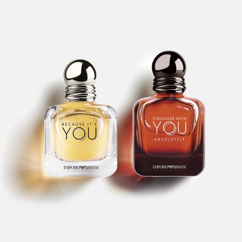 An intoxicating fragrance duo. The sensual new STRONGER WITH YOU ABSOLUTELY for him perfectly complements the floral BECAUSE IT'S YOU for her, creating an irresistible fragrant experience. Emporio Armani Stronger With You, Armani You, Armani Stronger With You, Armani Parfum, Armani Perfume, Discount Design, Perfume Floral, Virginia Usa, Armani Beauty