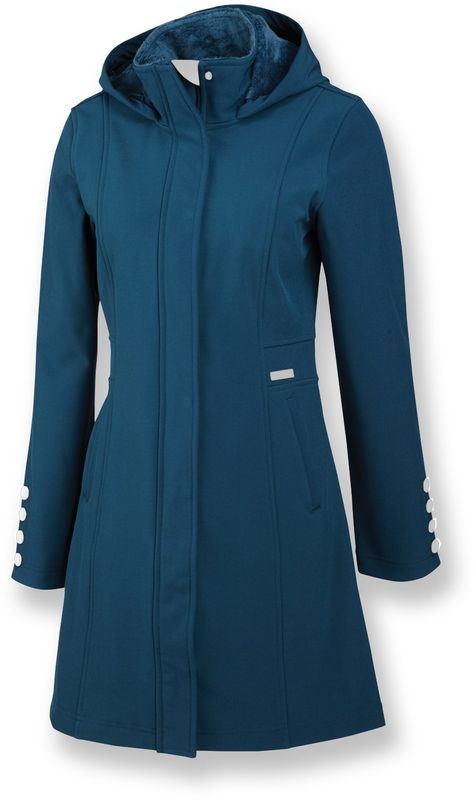 Merrell Geraldine long soft-shell jacket combines faux fur and stylish buttons with trusty wind and water resistant fabric. Trendy Coat, Stylish Coat, Vest Coat, Evening Outfits, Water Resistant Fabric, Soft Shell Jacket, Shell Jacket, Soft Shell, Light Jacket