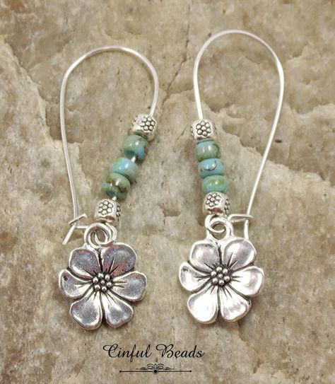 Boho Silver Flower Charm Earrings Choose Your Charm Dangle Earrings Personalized Seed Bead and Charm Earrings - Etsy Diy Hippie Earrings, Diy Earrings Dangle, Cottage Grove, Beaded Earrings Diy, Earring Designs, Hippie Earrings, Earrings Turquoise, Festival Jewelry, Handmade Wire Jewelry