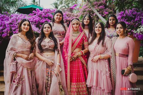 Beautiful Thailand Wedding With Uniquely Fresh Bridal Looks | WedMeGood Sabyasachi Wedding Lehenga, Indian Bridesmaids Outfits, Desi Bridesmaids, Indian Wedding Bridesmaids, Bridesmaid Indian, Sabyasachi Lehenga Bridal, Bridesmaid Photoshoot, Indian Bridesmaid Dresses, Indian Bridesmaids