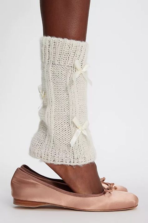 Bow Fluted Legwarmers | Free People Leg Warmers With Flats, Loafers And Leg Warmers, Knee Aesthetic, Boho Wishlist, Boot Warmers, Rococo Era, Lace Boot Socks, Striped Tube Socks, Rococo Revival