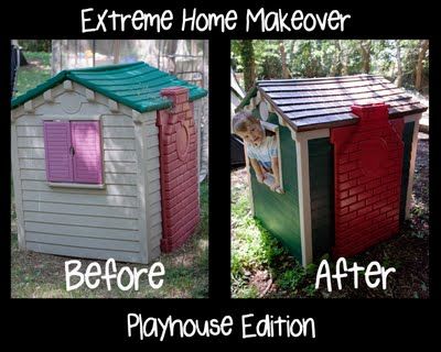 I saw this paint at Wal Mart. Thought about doing the same thing to our faded house. Looks like another project. Colorful Playhouse, Rustoleum Spray Paint Colors, Playhouse Redo, Little Tikes Playhouse Makeover, Playhouse Garden, Little Tikes Makeover, Toy Makeover, Plastic Playhouse, Playhouse Makeover