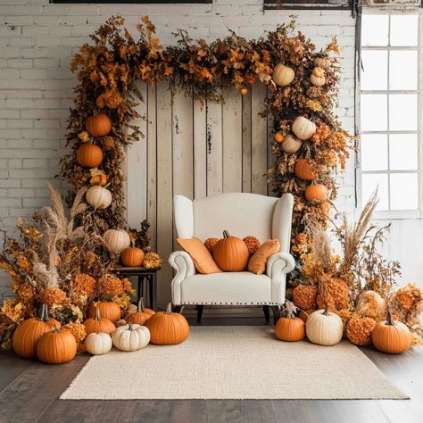 Create Fall Baby Shower Photo Backdrop Ideas, Fall Photo Wall Backdrop, Fall Decor Backdrop, Fall Photoshoot Backdrop Ideas, Fall Festival Photo Op, Fall Fest Photo Booth Ideas, Diy Thanksgiving Backdrop, Fall Minis Setup, Fall Photo Op Ideas