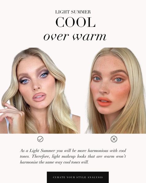 Discovering the allure of Light Summer makeup with Elsa Hosk 🤍 . #coloranalysis #colouranalysis #lightsummer #summerpalette #lightsummerpalette #coloranalyst Light Summer Makeup Looks, Light Summer Color Palette Makeup, Light Summer Makeup, Season Analysis, Color Analysis Summer, Light Summer Color Palette, Seasonal Makeup, Colour Season, Summer Palette