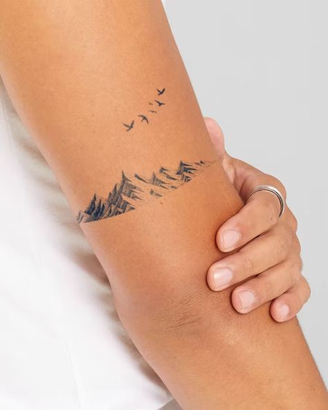 | Inkbox™ | Semi-Permanent Tattoos Pnw Inspired Tattoo, Watercolor Stars Tattoo, Wyoming Inspired Tattoos, Small Nature Tattoos For Women, Rustic Tattoos For Women, Chest Neck Tattoo, Small Nature Tattoo, Neck Tattoo Ideas, Cowgirl Tattoos