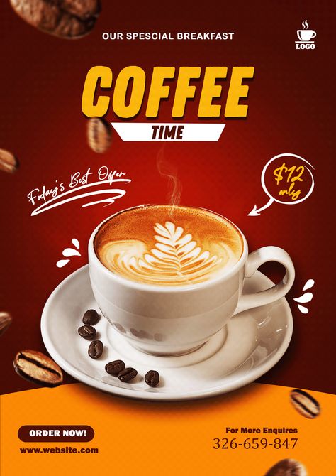 Creative Poster Design Ideas Advertising, Product Poster Design Marketing, Coffee Poster Design Graphics, Poster Kopi, Chai Poster, Pamplet Design, Expresso Cafe, Coffee Flyer, Coffee Ads