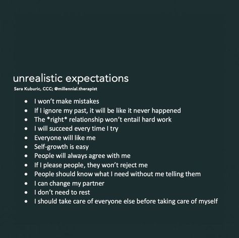 #millennialtherapist #unrealistic #expectations Unrealistic Expectations Quotes, Psychology Tools, Esoteric Wisdom, Expectation Quotes, Relationship Expectations, I Will Succeed, What Love Means, Cutie Quote, Relationship Therapy