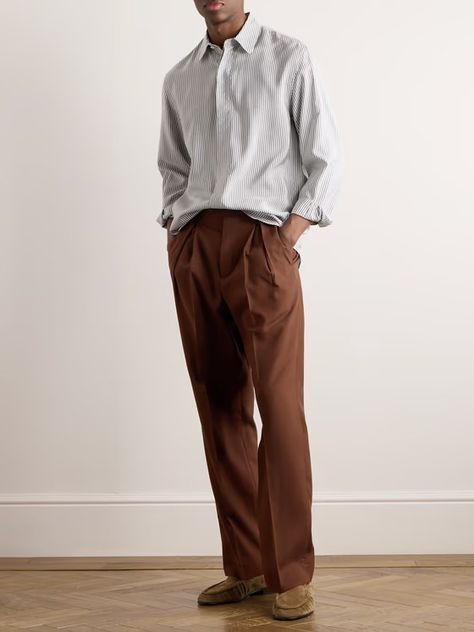 UMIT BENAN B+ Pleated Silk Trousers for Men | MR PORTER Men Loose Pants Outfit, Brown Trousers Men Outfits, Slacks Outfit Casual Men, Mens Trousers Outfit, Men’s Trousers, Light Brown Trousers Outfit, Men Trousers Outfit, Pleated Trousers Men, Business Casual Looks For Men