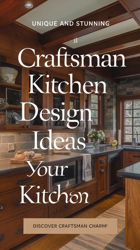 Discover captivating Craftsman kitchen design ideas that blend style and functionality. Transform your kitchen with gorgeous woodwork, custom cabinetry, and intricate details. #KitchenDesign #CraftsmanKitchen #InteriorDesign #HomeDecor #KitchenRemodel #DesignInspiration #CustomCabinetry #Woodwork #HomeImprovement #KitchenIdeas. Explore these ideas to elevate your space with timeless elegance and practical solutions. Learn more and get inspired today! Craftsman Kitchens With Islands, Arts And Crafts Kitchen Cabinets, Small Craftsman Kitchen Ideas, Kitchen Craftsman Style, Small Craftsman Kitchen, Craftsman Kitchen Design, Mission Style Kitchen Cabinets, Craftsman Kitchen Ideas, Craftsman Kitchen Cabinets