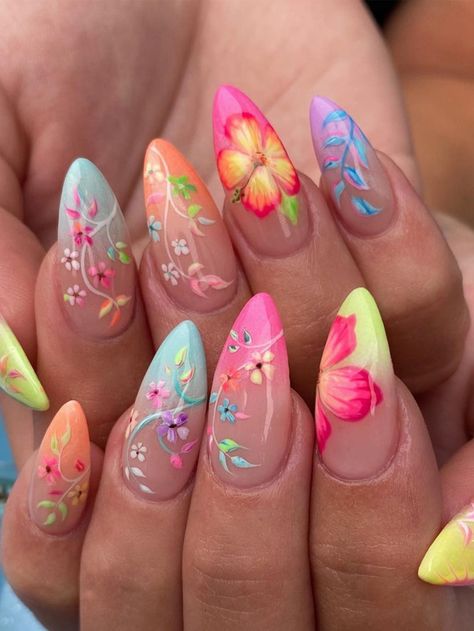 Multicolor  Collar    Color Nails Embellished   Beauty Tools Soya Mumu, Unghie Nail Art, Floral Nail Designs, Nagel Tips, Colorful Nails, Summery Nails, Nail Swag, Nagel Inspo, Stick On Nails