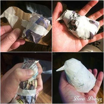 diy upcycled paper mache bird sculpture Paper Mache Paste, Paper Mache Projects, Paper Mache Animals, Paper Mache Clay, Paper Mache Art, Paper Mache Sculpture, Paper Mache Crafts, Upcycled Art, Paper Birds