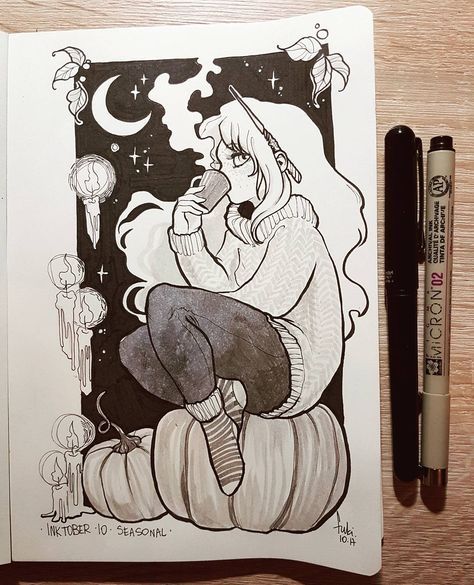 Witch Drawing, Autumn Witch, Arte Sketchbook, Witch Art, Dessin Adorable, Sketchbook Inspiration, Fantasy Illustration, A Drawing, Art Sketchbook